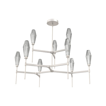 Aalto Two-Tier Round Belvedere LED Chandelier in Beige Silver/Smoke Blown Glass.