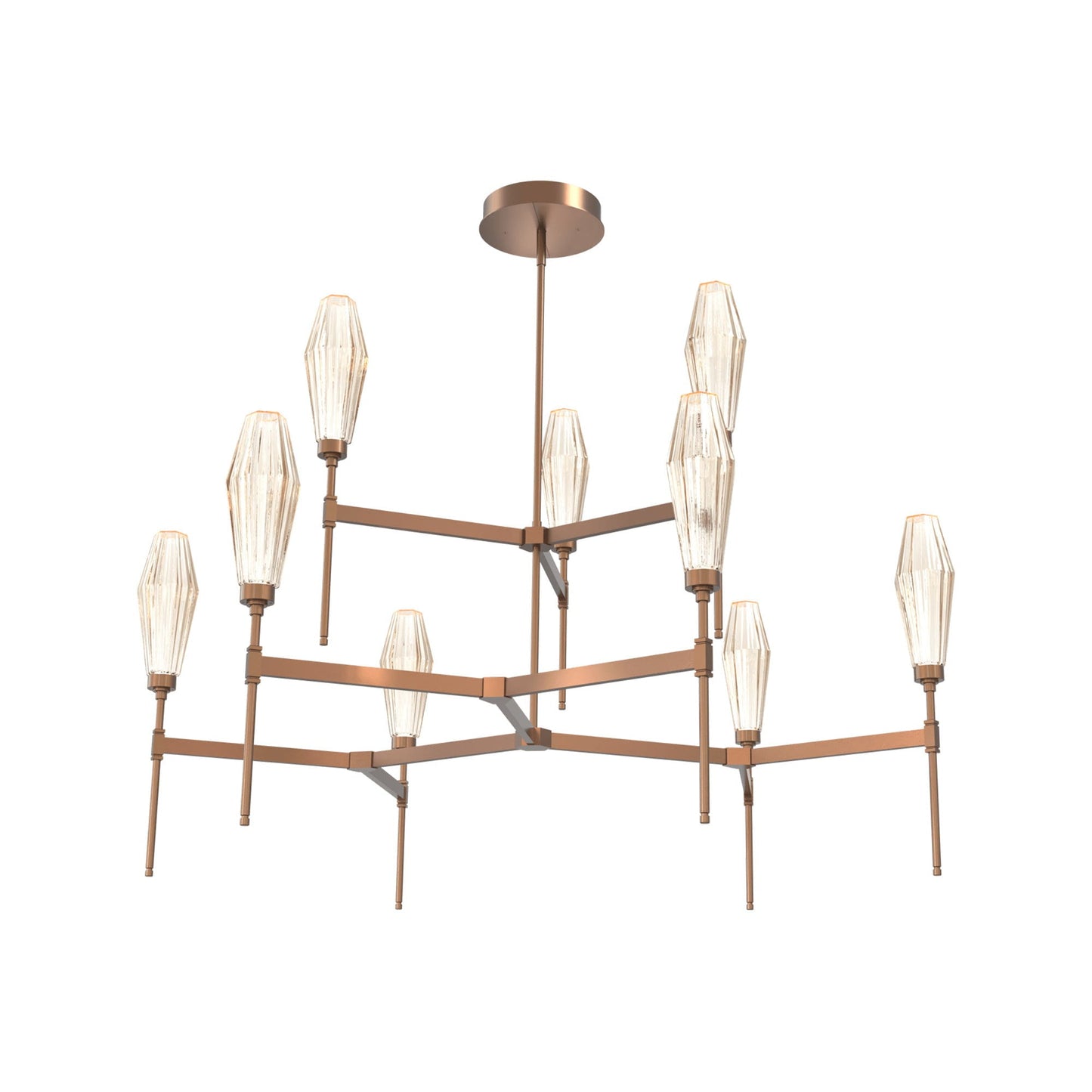Aalto Two-Tier Round Belvedere LED Chandelier in Burnished Bronze/Amber Blown Glass.