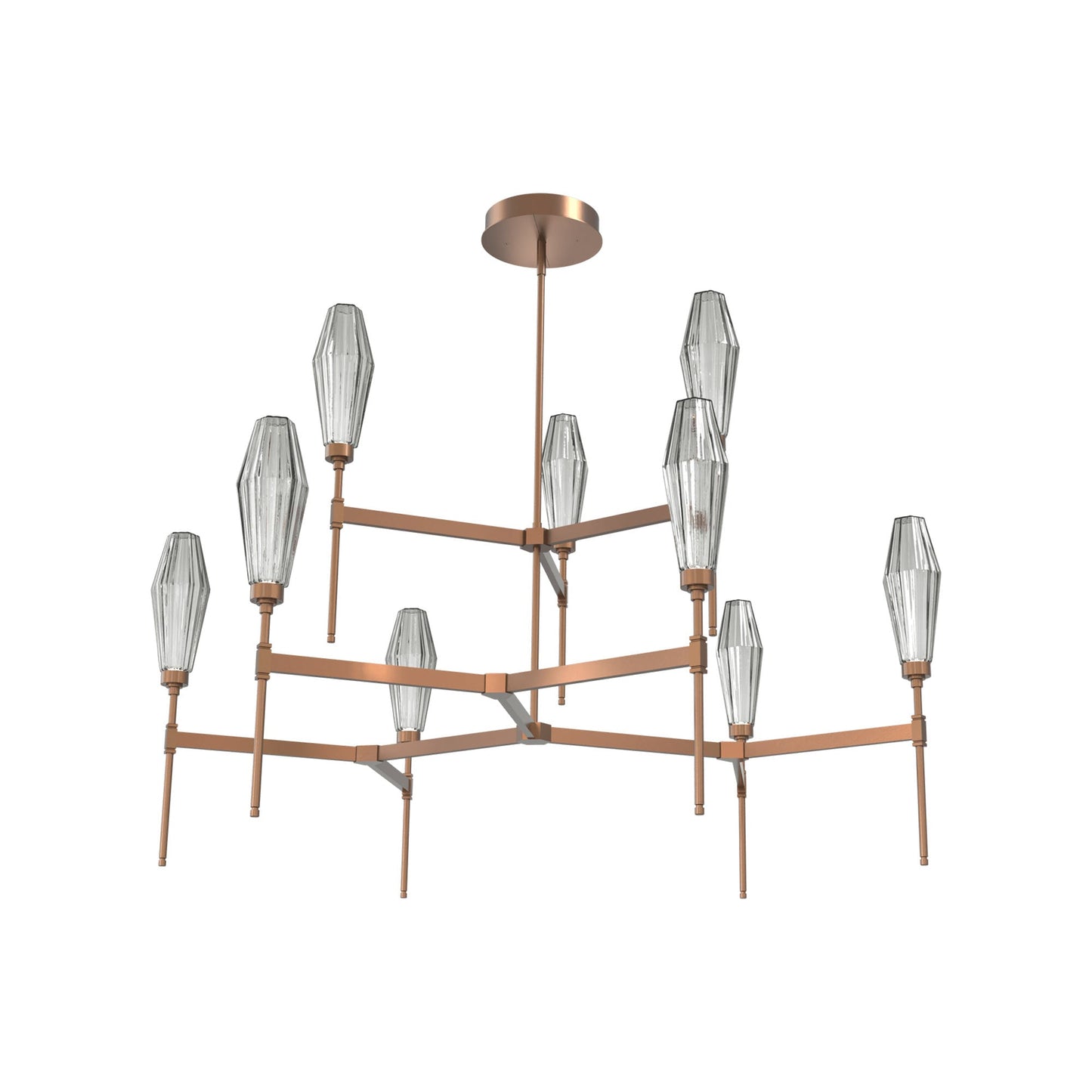 Aalto Two-Tier Round Belvedere LED Chandelier in Burnished Bronze/Smoke Blown Glass.