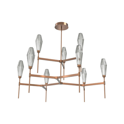 Aalto Two-Tier Round Belvedere LED Chandelier in Burnished Bronze/Smoke Blown Glass.