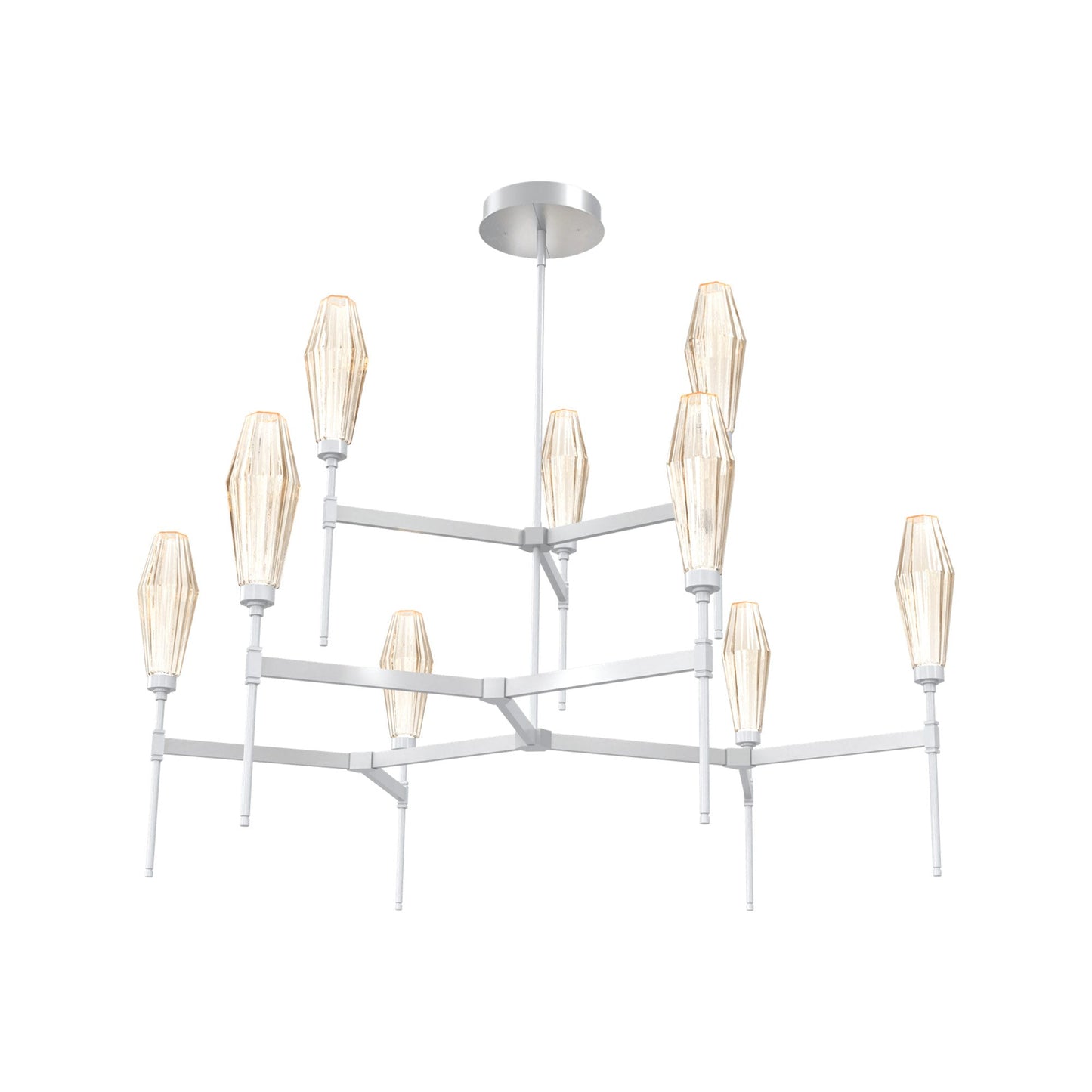 Aalto Two-Tier Round Belvedere LED Chandelier in Classic Silver/Amber Blown Glass.