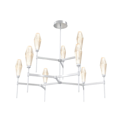 Aalto Two-Tier Round Belvedere LED Chandelier in Classic Silver/Amber Blown Glass.