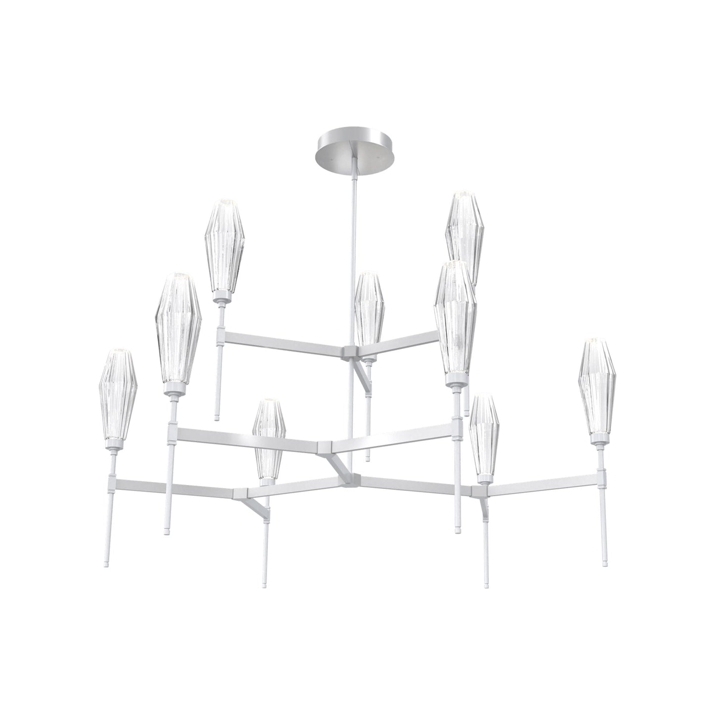 Aalto Two-Tier Round Belvedere LED Chandelier in Classic Silver/Clear Blown Glass.