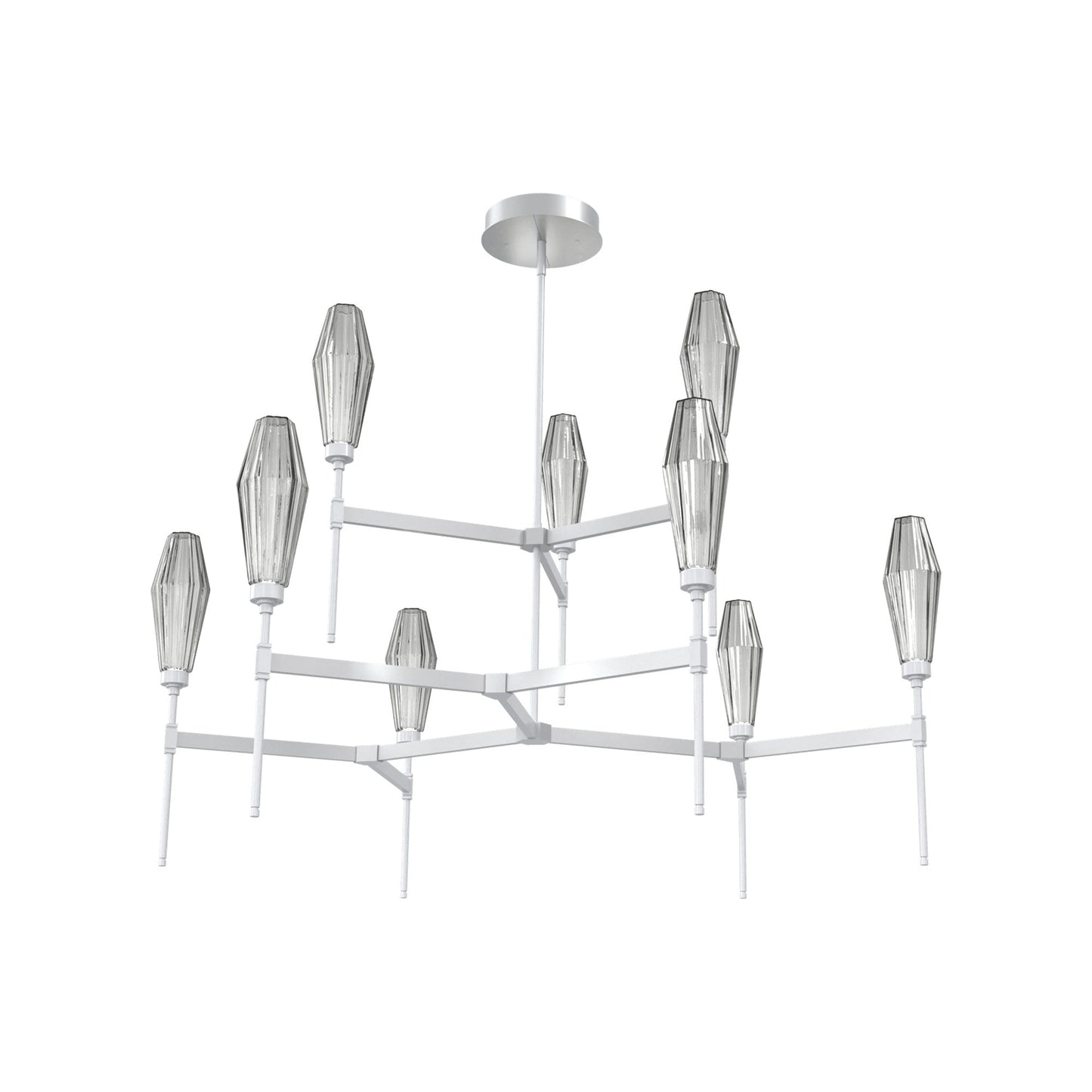 Aalto Two-Tier Round Belvedere LED Chandelier in Classic Silver/Smoke Blown Glass.