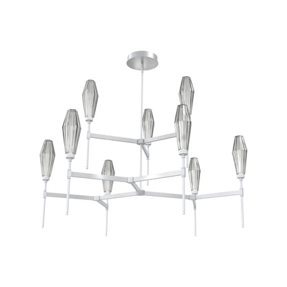 Aalto Two-Tier Round Belvedere LED Chandelier in Classic Silver/Smoke Blown Glass.