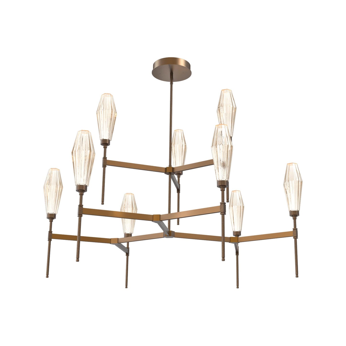 Aalto Two-Tier Round Belvedere LED Chandelier in Flat Bronze/Amber Blown Glass.