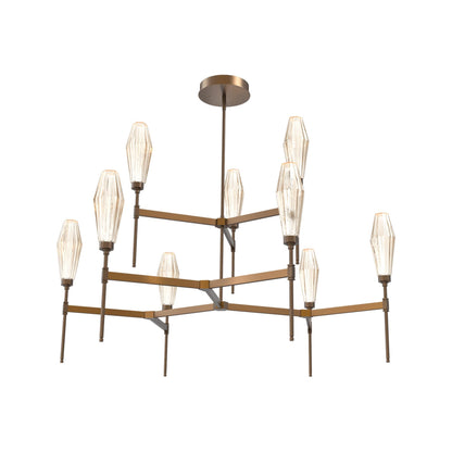 Aalto Two-Tier Round Belvedere LED Chandelier in Flat Bronze/Amber Blown Glass.