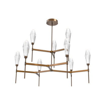 Aalto Two-Tier Round Belvedere LED Chandelier in Flat Bronze/Clear Blown Glass.