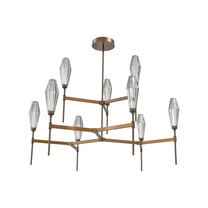 Aalto Two-Tier Round Belvedere LED Chandelier in Flat Bronze/Smoke Blown Glass.