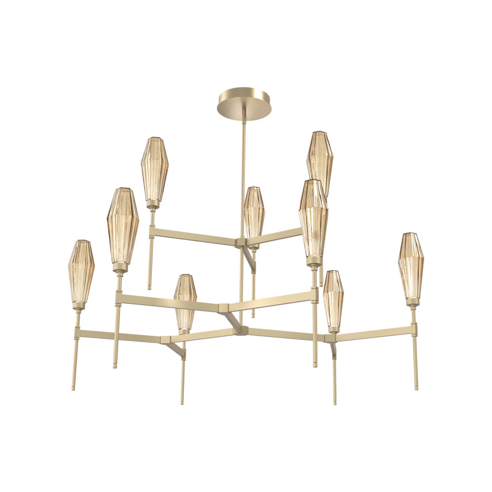 Aalto Two-Tier Round Belvedere LED Chandelier in Gilded Brass/Bronze Blown Glass.