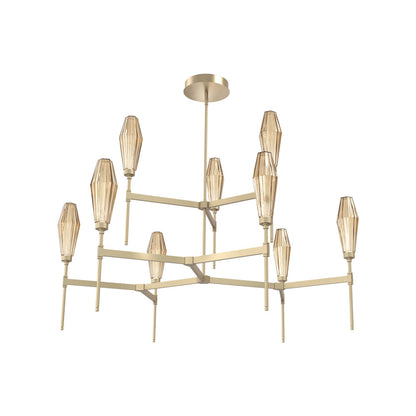 Aalto Two-Tier Round Belvedere LED Chandelier in Gilded Brass/Bronze Blown Glass.