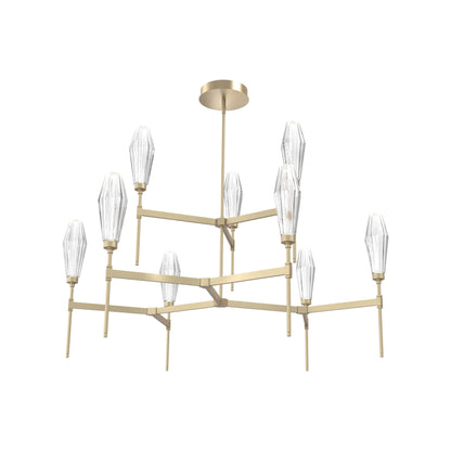 Aalto Two-Tier Round Belvedere LED Chandelier in Gilded Brass/Clear Blown Glass.
