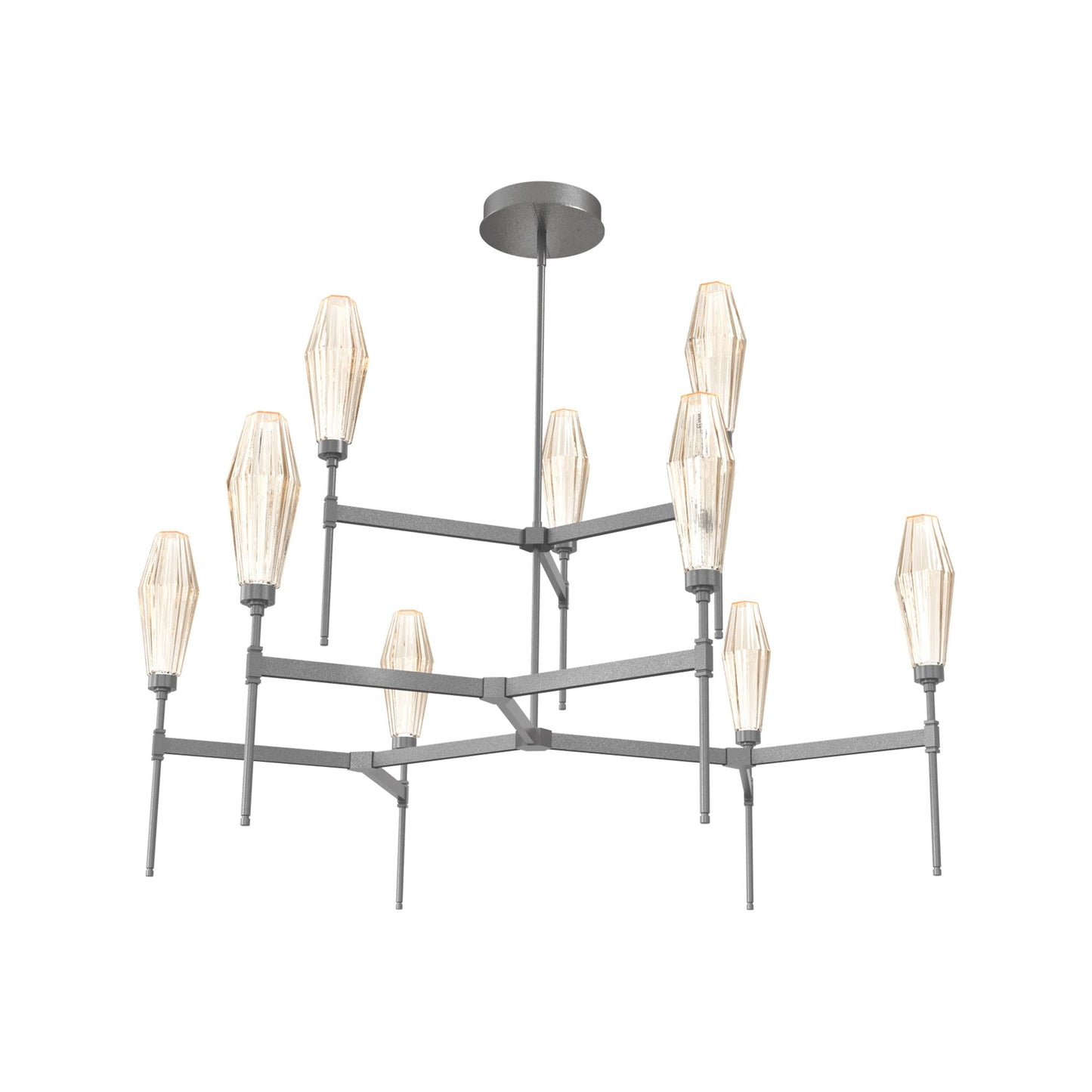 Aalto Two-Tier Round Belvedere LED Chandelier in Graphite/Amber Blown Glass.