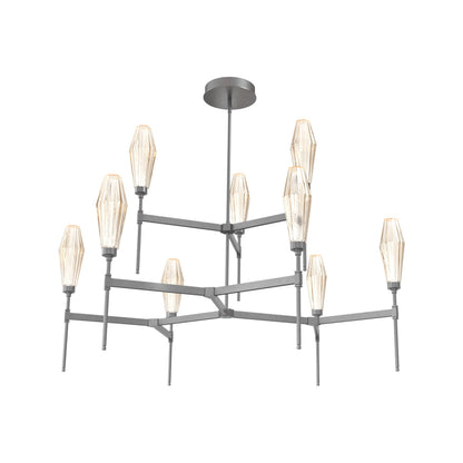Aalto Two-Tier Round Belvedere LED Chandelier in Graphite/Amber Blown Glass.