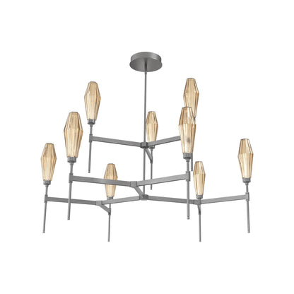 Aalto Two-Tier Round Belvedere LED Chandelier in Graphite/Bronze Blown Glass.