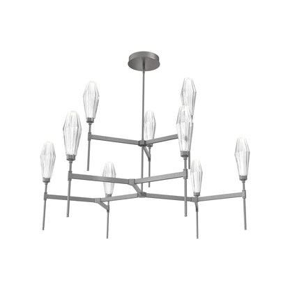 Aalto Two-Tier Round Belvedere LED Chandelier in Graphite/Clear Blown Glass.