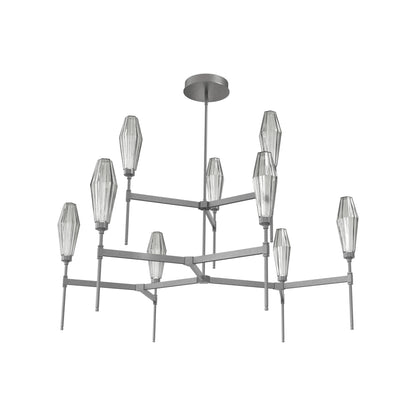 Aalto Two-Tier Round Belvedere LED Chandelier in Graphite/Smoke Blown Glass.