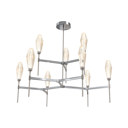 Aalto Two-Tier Round Belvedere LED Chandelier in Gunmetal/Amber Blown Glass.