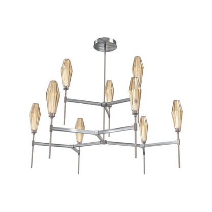 Aalto Two-Tier Round Belvedere LED Chandelier in Gunmetal/Bronze Blown Glass.