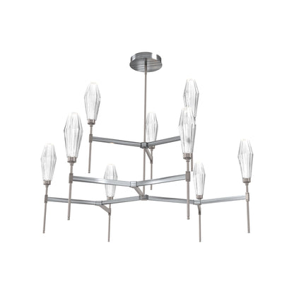 Aalto Two-Tier Round Belvedere LED Chandelier in Gunmetal/Clear Blown Glass.