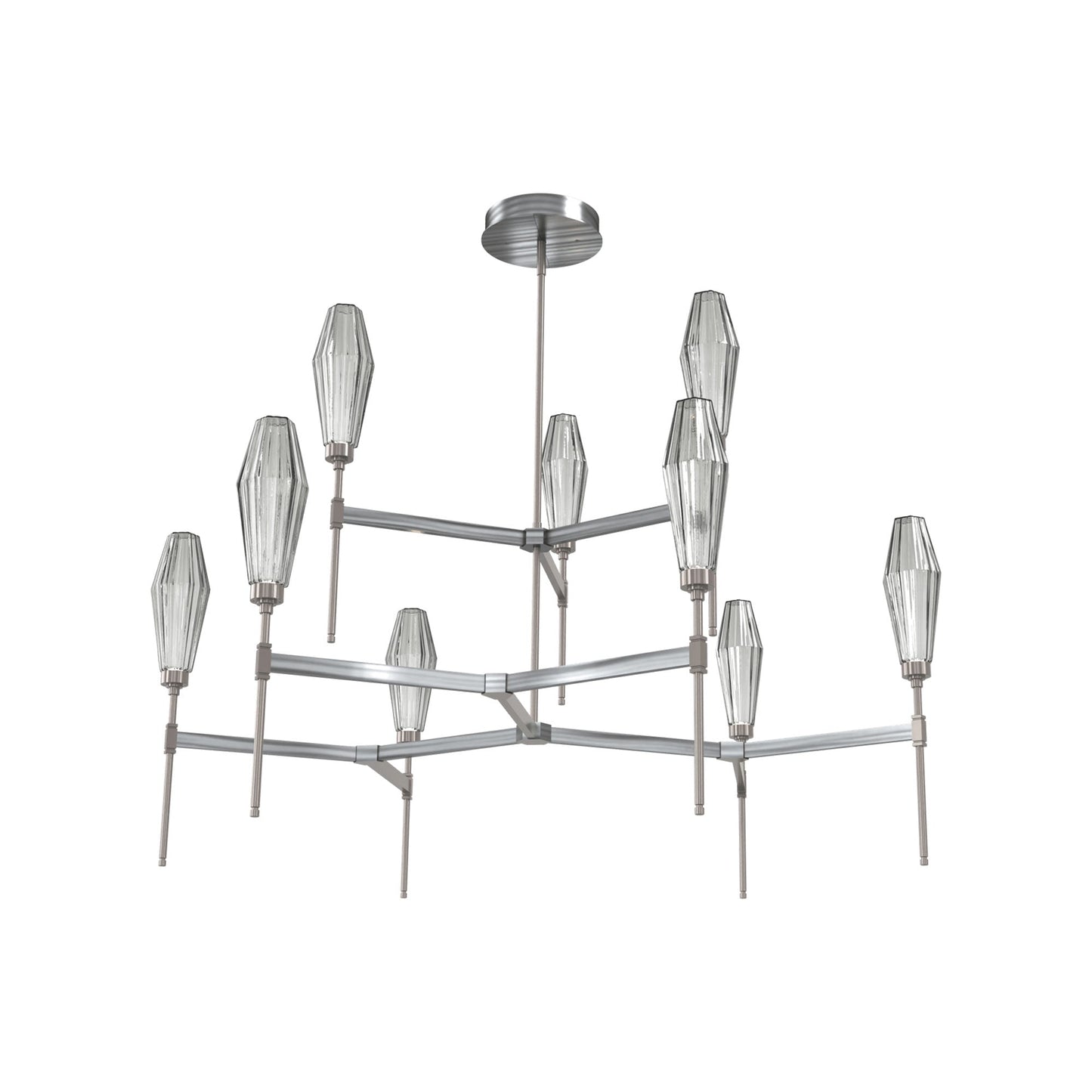 Aalto Two-Tier Round Belvedere LED Chandelier in Gunmetal/Smoke Blown Glass.