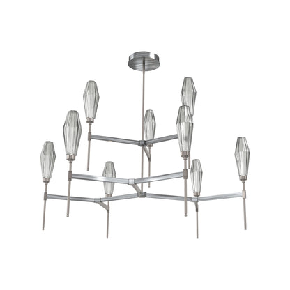 Aalto Two-Tier Round Belvedere LED Chandelier in Gunmetal/Smoke Blown Glass.