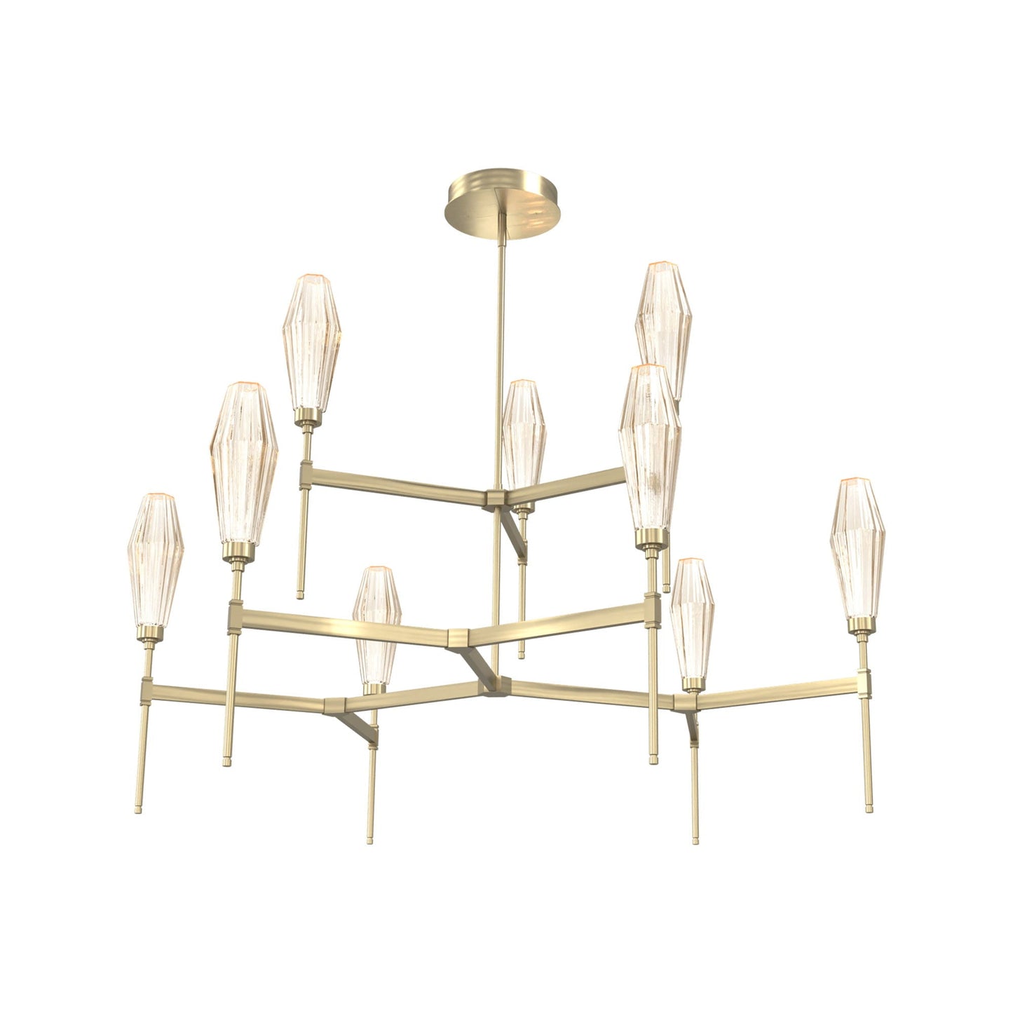Aalto Two-Tier Round Belvedere LED Chandelier in Heritage Brass/Amber Blown Glass.