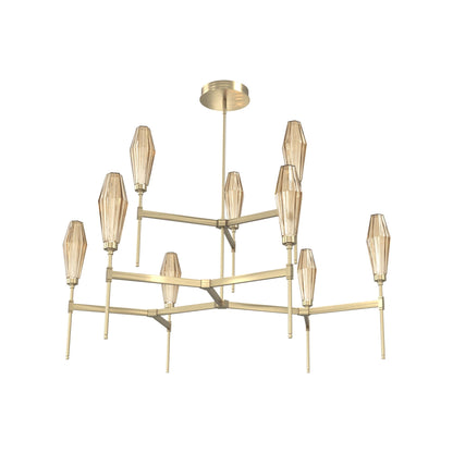 Aalto Two-Tier Round Belvedere LED Chandelier in Heritage Brass/Bronze Blown Glass.