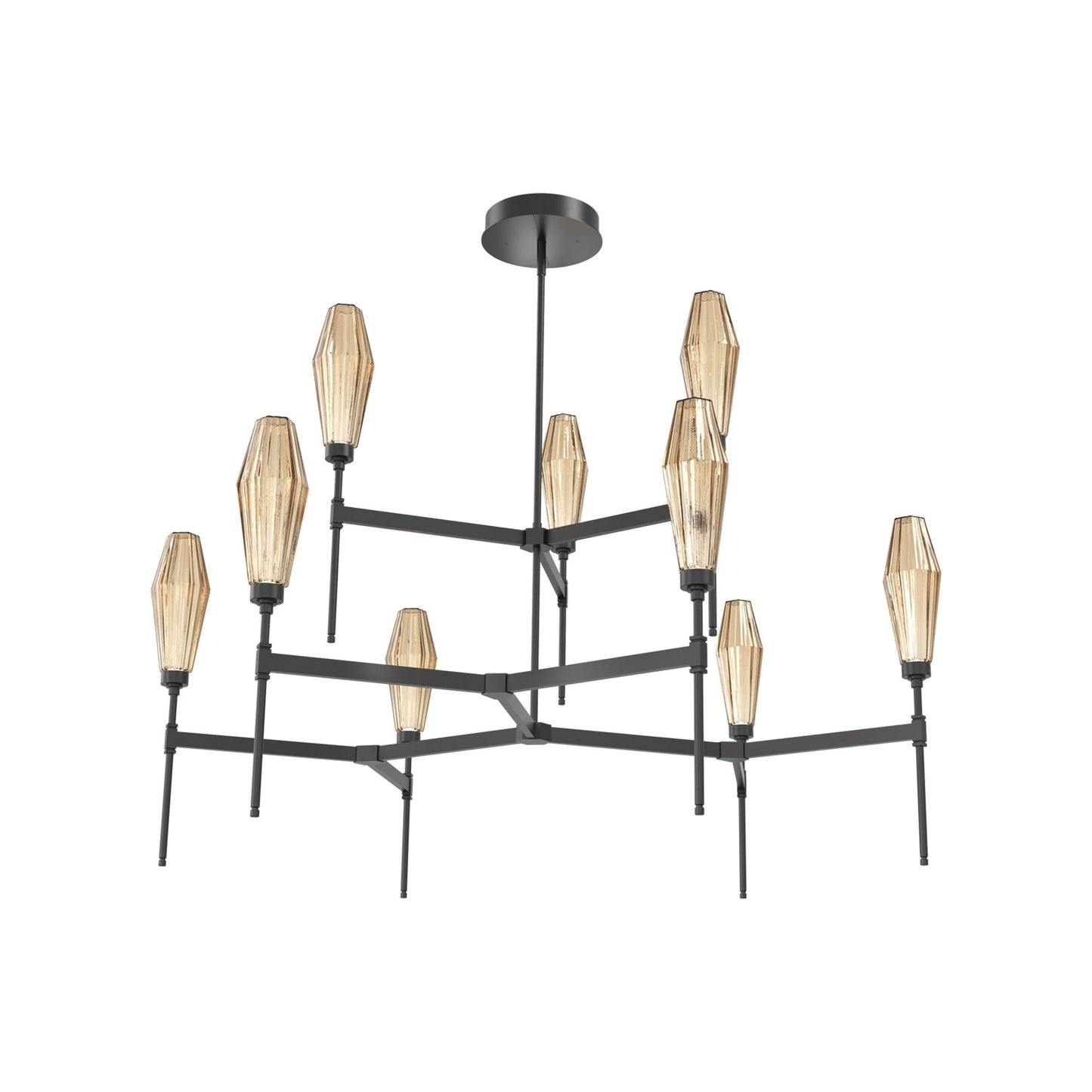 Aalto Two-Tier Round Belvedere LED Chandelier in Matte Black/Bronze Blown Glass.