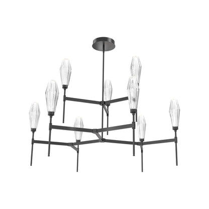 Aalto Two-Tier Round Belvedere LED Chandelier in Matte Black/Clear Blown Glass.
