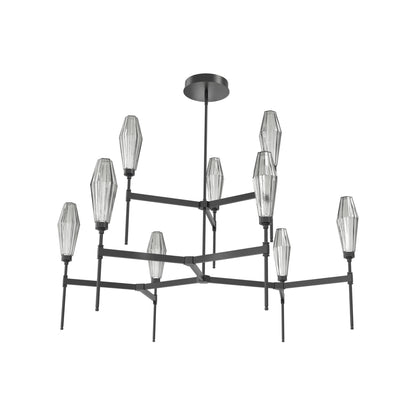 Aalto Two-Tier Round Belvedere LED Chandelier in Matte Black/Smoke Blown Glass.
