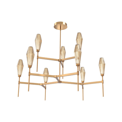 Aalto Two-Tier Round Belvedere LED Chandelier in Novel Brass/Bronze Blown Glass.