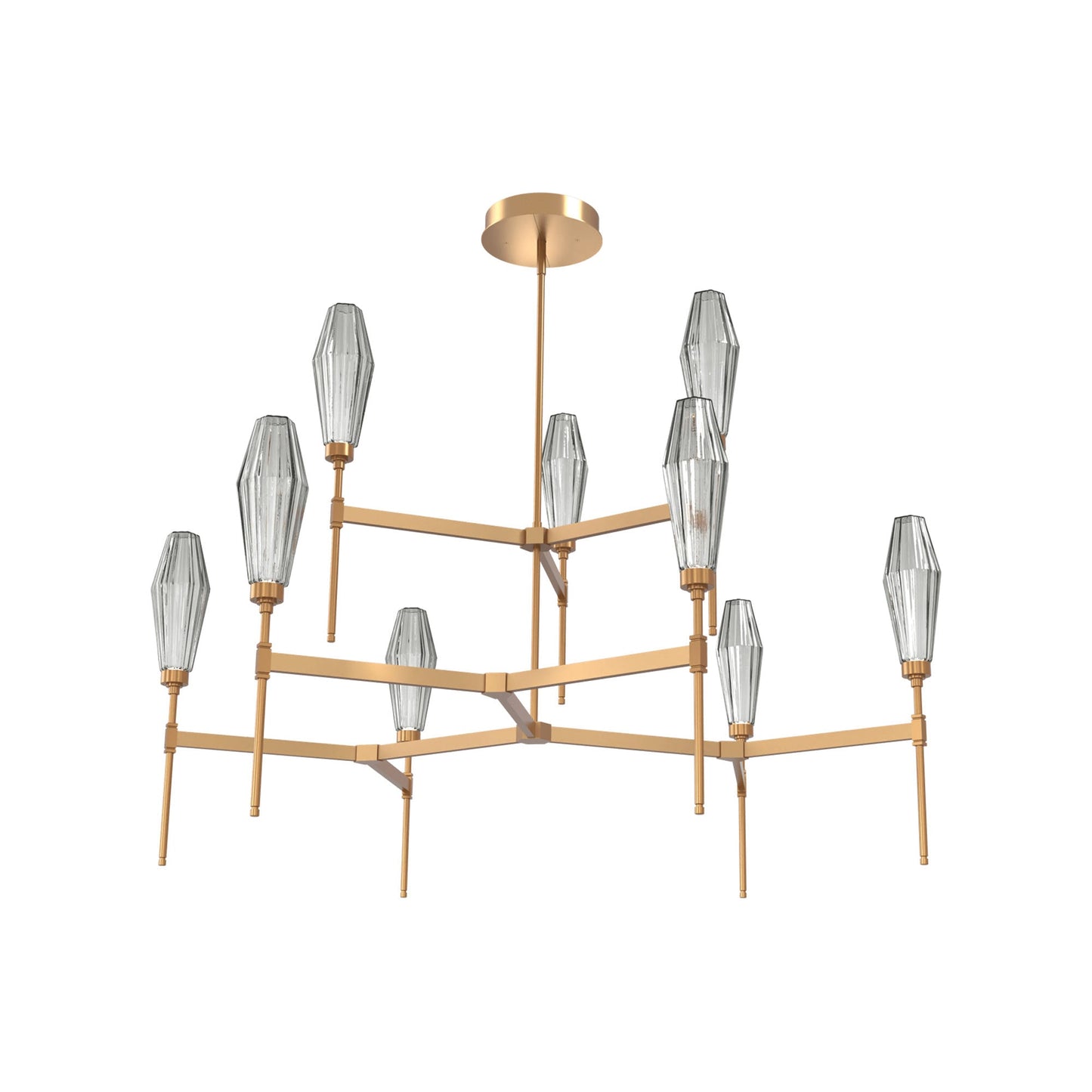 Aalto Two-Tier Round Belvedere LED Chandelier in Novel Brass/Smoke Blown Glass.