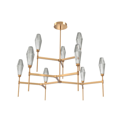 Aalto Two-Tier Round Belvedere LED Chandelier in Novel Brass/Smoke Blown Glass.