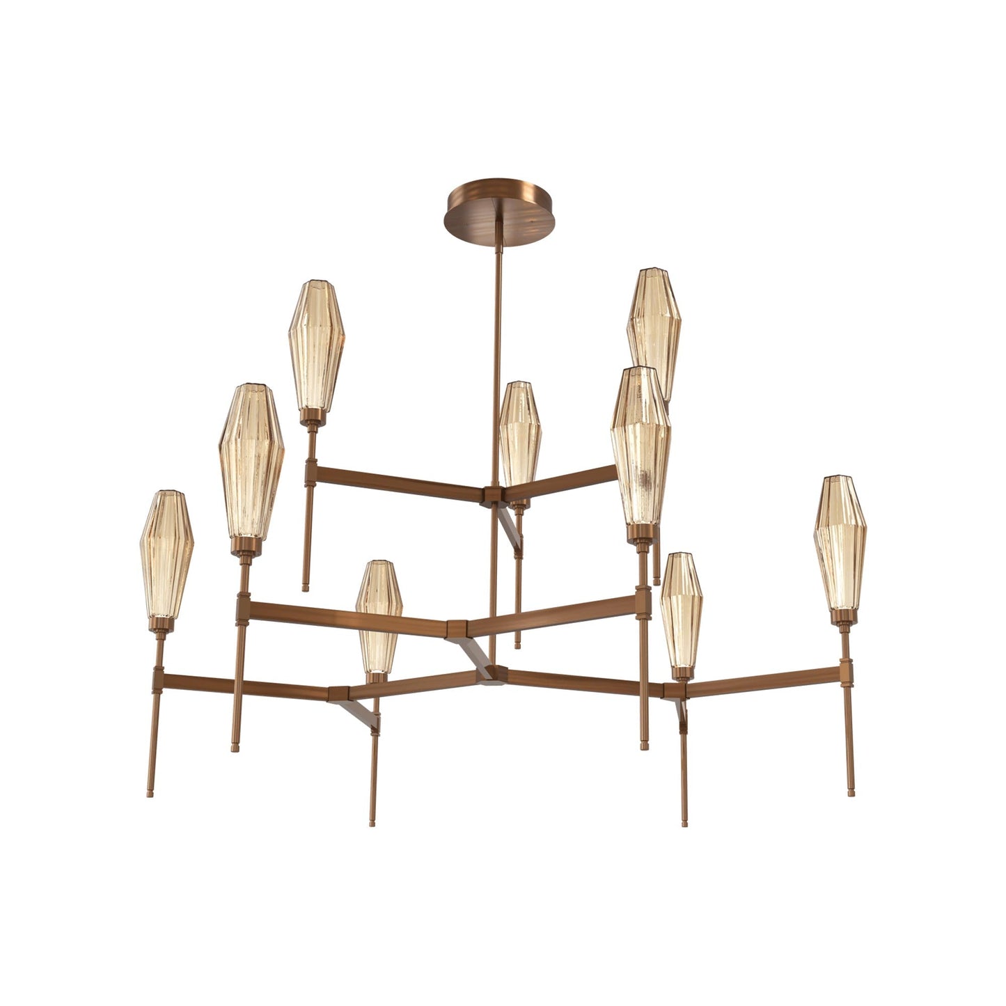 Aalto Two-Tier Round Belvedere LED Chandelier in Oil Rubbed Bronze/Bronze Blown Glass.