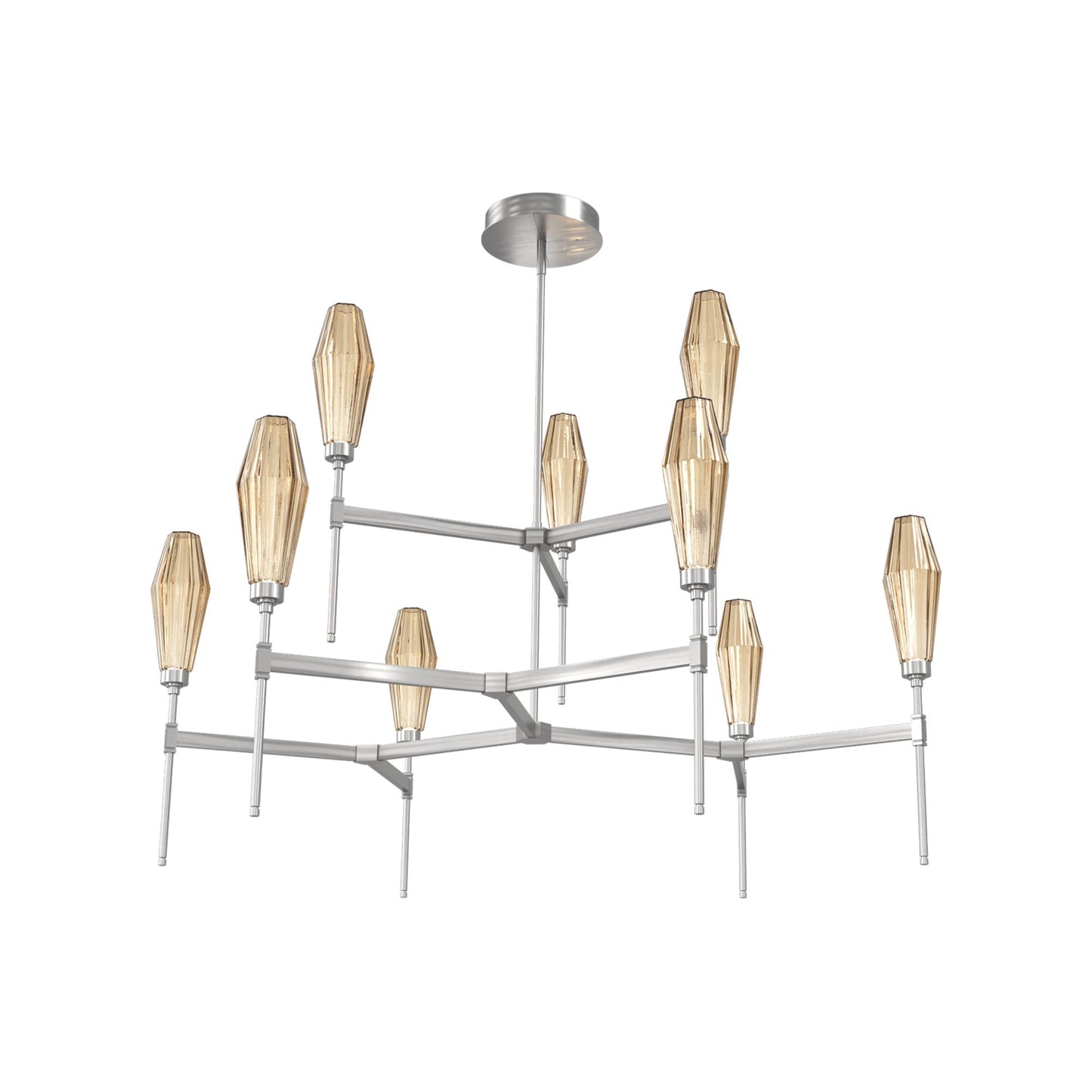 Aalto Two-Tier Round Belvedere LED Chandelier in Satin Nickel/Bronze Blown Glass.