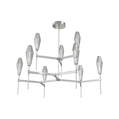 Aalto Two-Tier Round Belvedere LED Chandelier in Satin Nickel/Smoke Blown Glass.