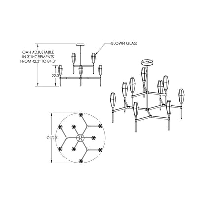 Aalto Two-Tier Round Belvedere LED Chandelier - line drawing.