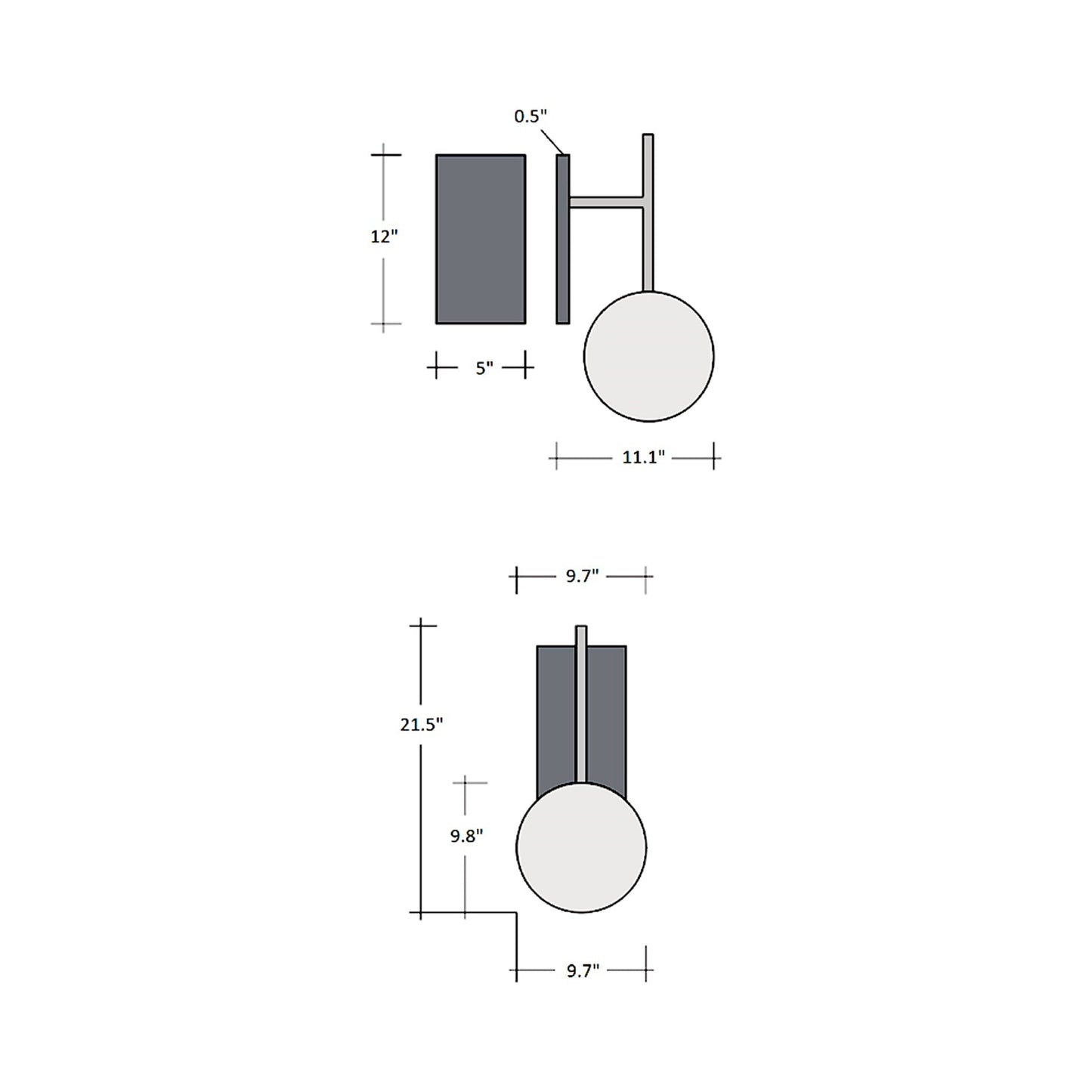 Aster Tempo LED Wall Light - line drawing.