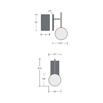 Aster Tempo LED Wall Light - line drawing.
