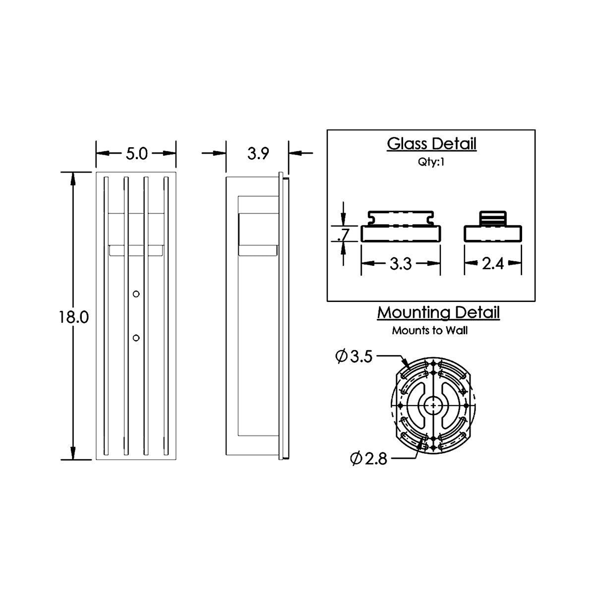 Avenue Outdoor LED Wall Light - line drawing.
