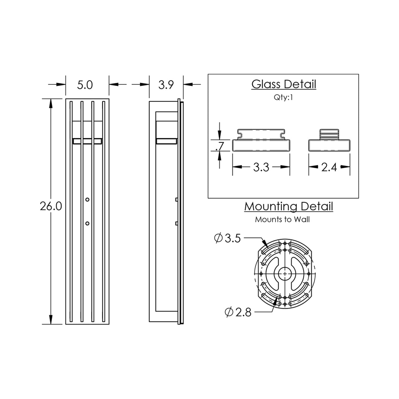 Avenue Outdoor LED Wall Light - line drawing.