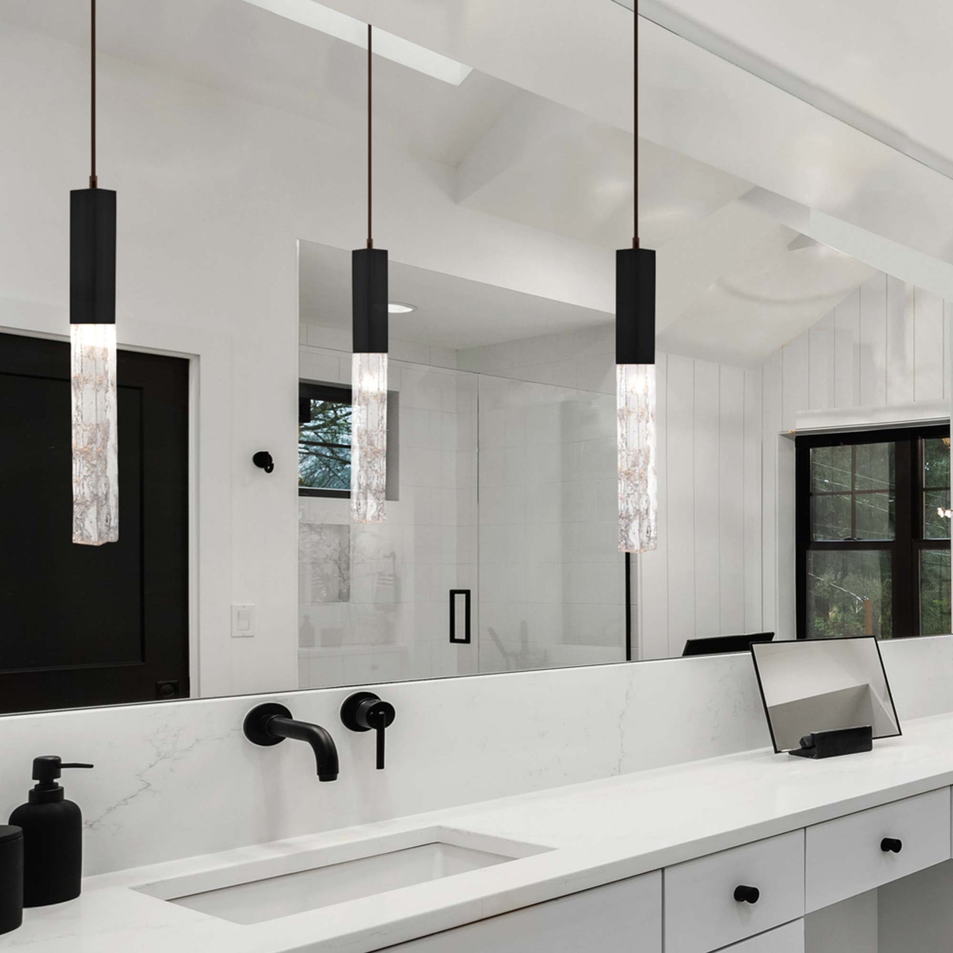 Axis LED Pendant Light in bathroom.