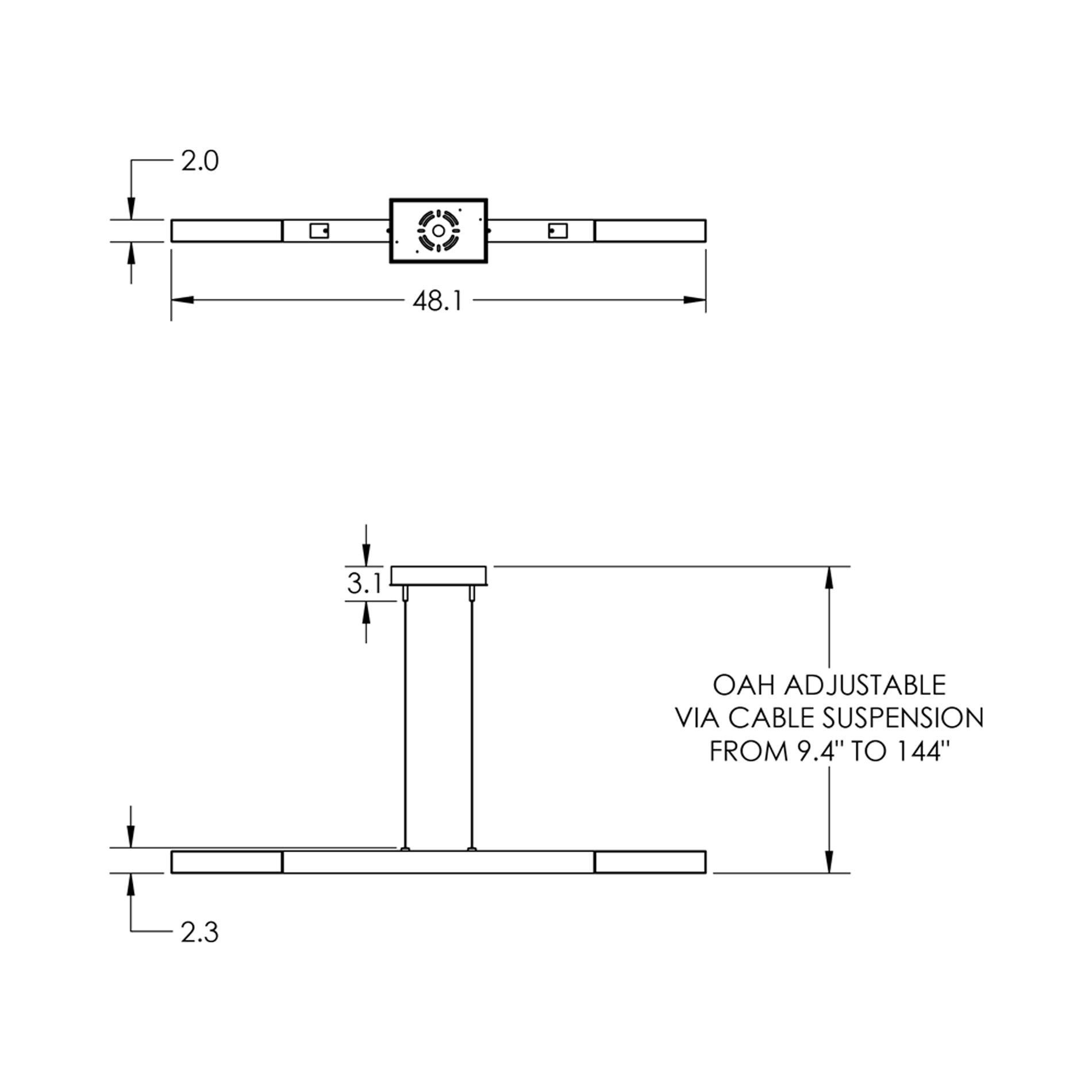Axis Moda Linear LED Chandelier - line drawing.