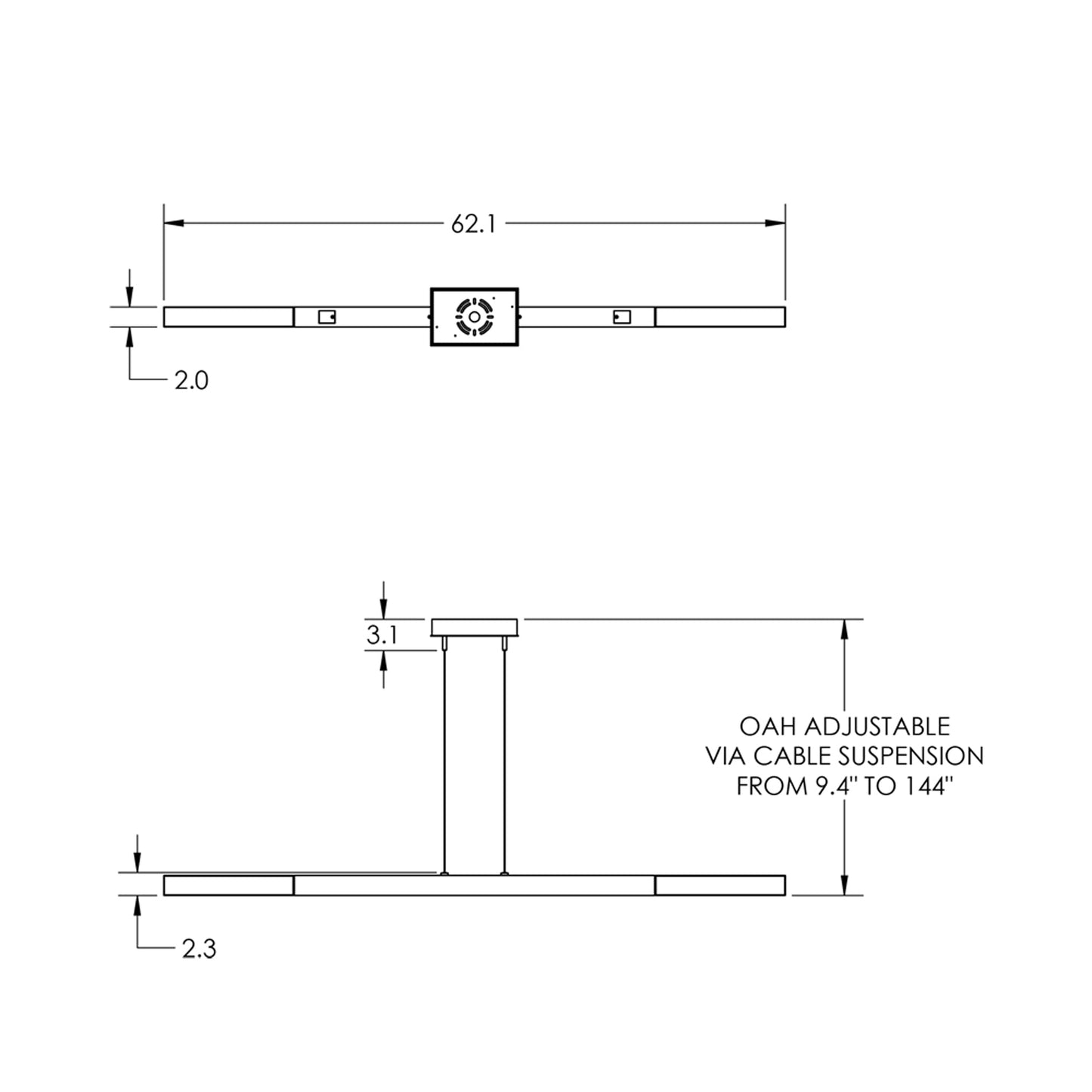 Axis Moda Linear LED Chandelier - line drawing.