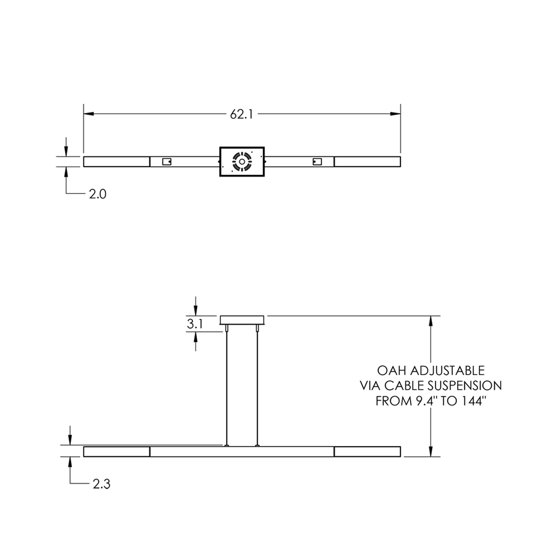 Axis Moda Linear LED Chandelier - line drawing.