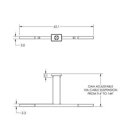 Axis Moda Linear LED Chandelier - line drawing.