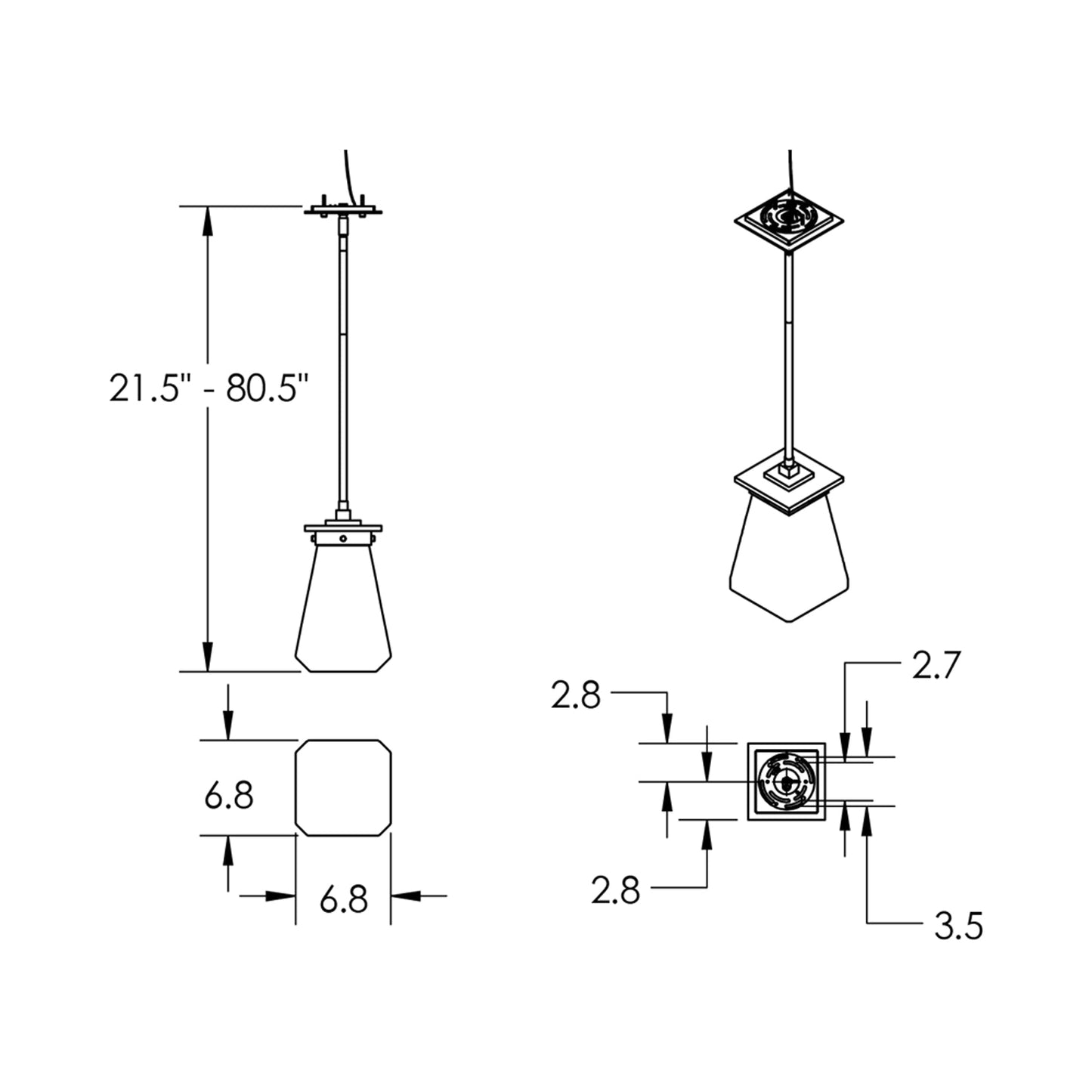 Beacon Outdoor LED Pendant Light - line drawing.
