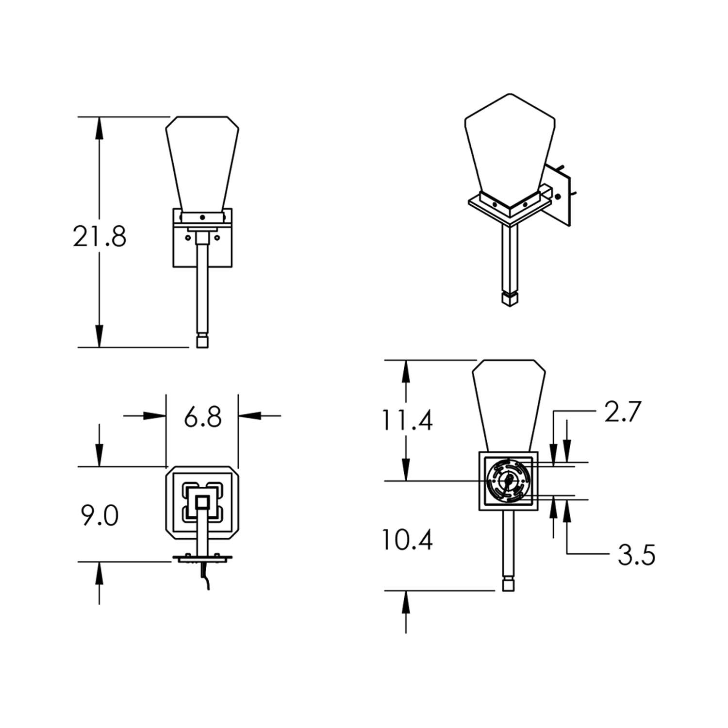 Beacon Outdoor LED Wall Light - line drawing.