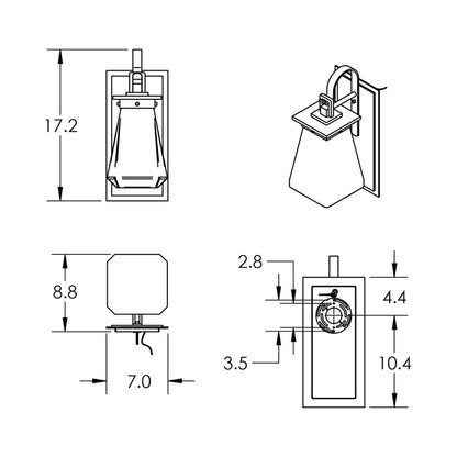 Beacon Outdoor LED Wall Light with Shepherd's Hook - line drawing.